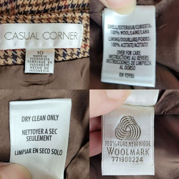 Vintage 80s Casual Corner Skirt Wool Houndstooth Plaid Tea Length Tan 10 Western - Picture 4 of 15